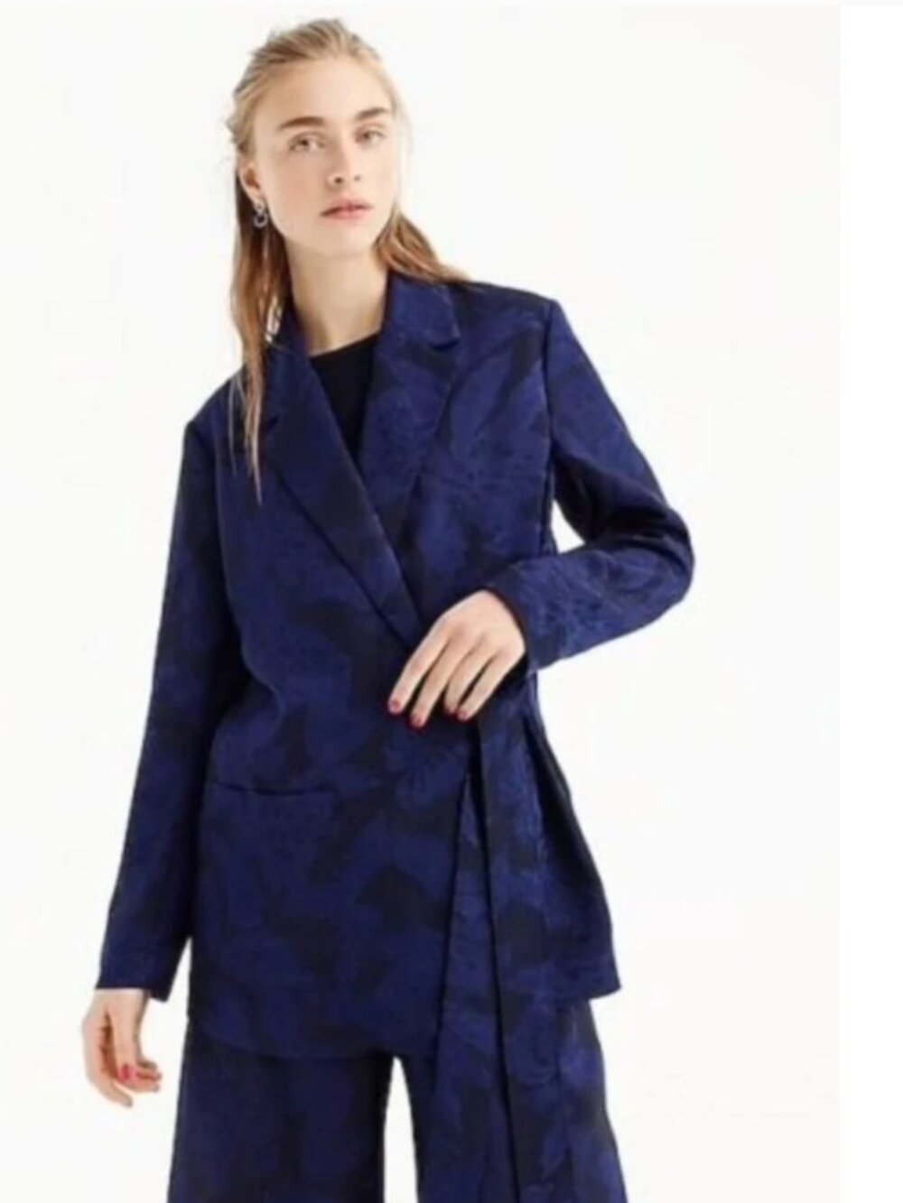 J. Crew Collection tie-close jacquard kimono blazer jacket navy XXS